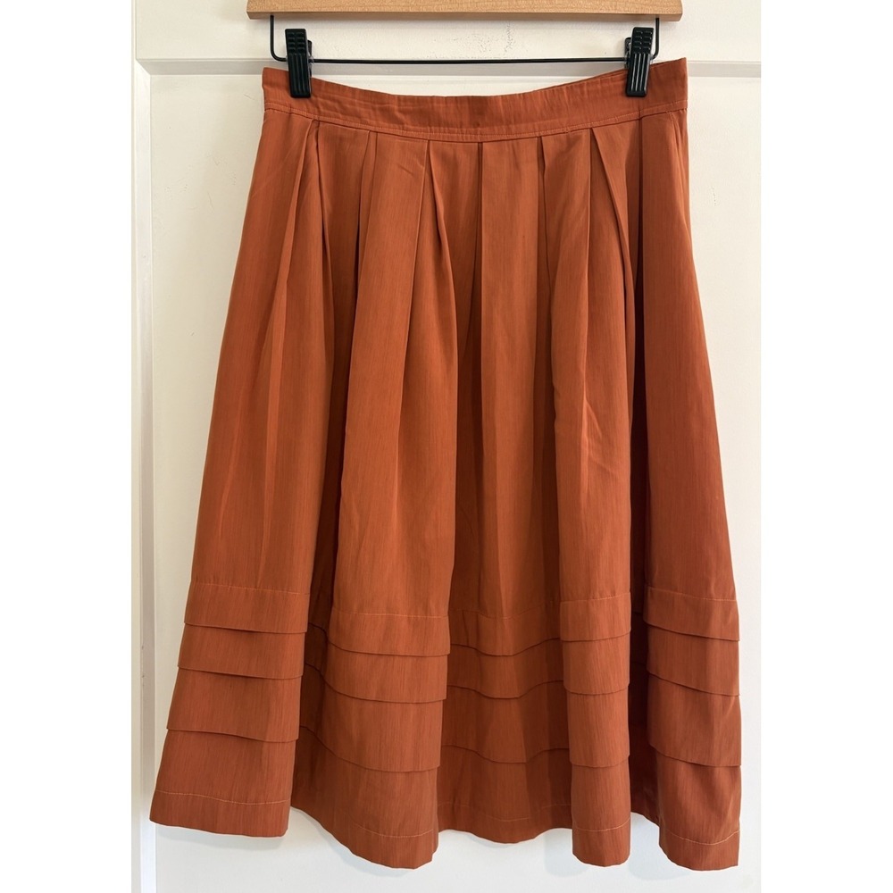 Alice Nightingale Rust Burnt Orange Box Pleated Midi Skirt AU 10 Small Cotton